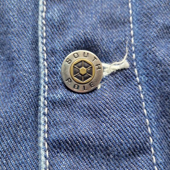 Vintage Y2K South Pole Button Up Bling Embroidered Dark Wash Denim Jacket XL - Picture 7 of 12